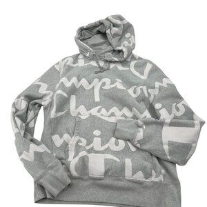 Champion Reverse Weave Gray‎ Hoodie Sweatshirt White Script Men's size Medium
